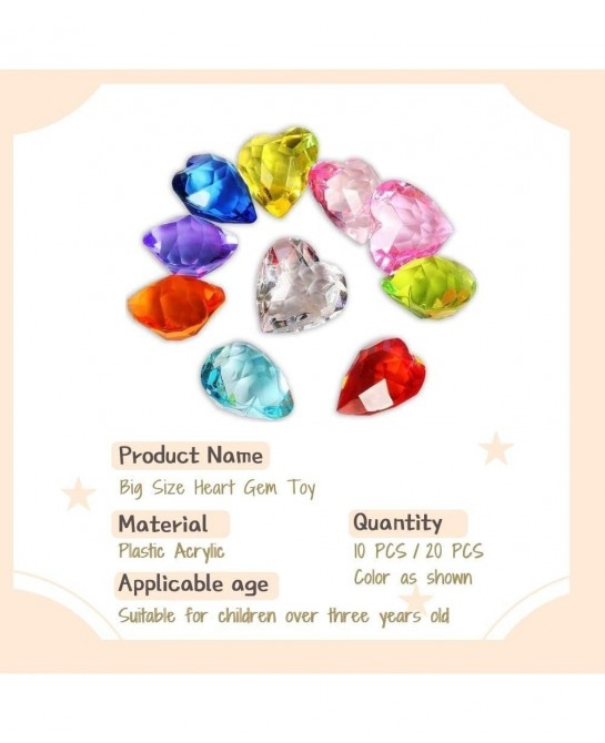 NLR [20pcs 4cm] Big Size Kids Heart Toy Acrylic Gem Set Pirate Treasure Hunt Toy | Easter Egg Filler | Diving Instructor | Pa...