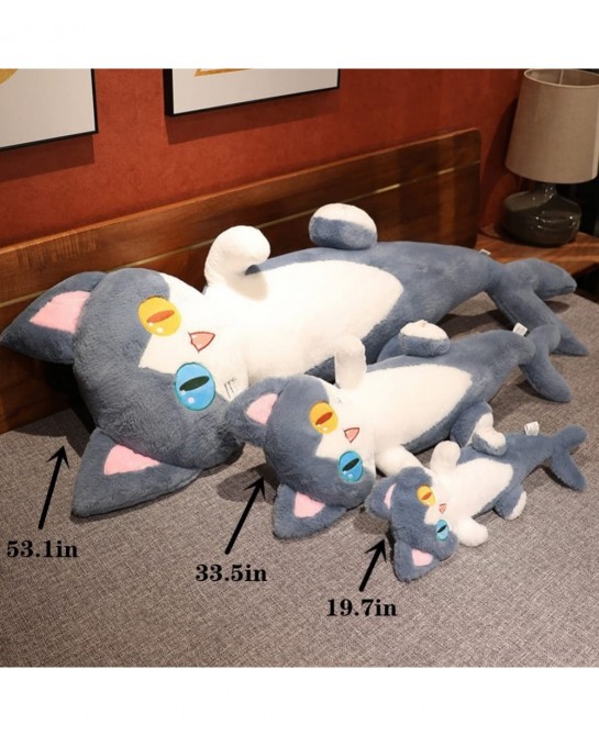 Shark Cat Stuffed Animal Plush Toy Fluffy Different Eyes Shark Cat Plushie Doll Soft Hugging Sleeping Plush Pillow for Kid Ha...