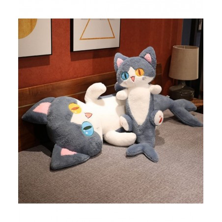 Shark Cat Stuffed Animal Plush Toy Fluffy Different Eyes Shark Cat Plushie Doll Soft Hugging Sleeping Plush Pillow for Kid Ha...