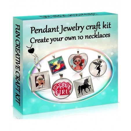 DIY Pendant Jewelry Making Kit (10-in-1) Arts and Crafts for Girls Make Your Own Pendant Necklace Craft Kit Project Custom Ne...