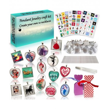 DIY Pendant Jewelry Making Kit (10-in-1) Arts and Crafts for Girls Make Your Own Pendant Necklace Craft Kit Project Custom Ne...