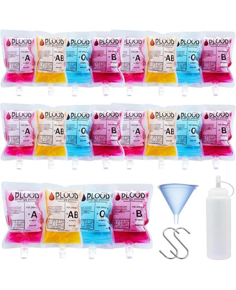 20 Pack Blood Bag IV Bags Drink Cup with Bottle Squeeze and Funnel- Reusable Blood Bags for Halloween Nurse Vampire Zombie Th...