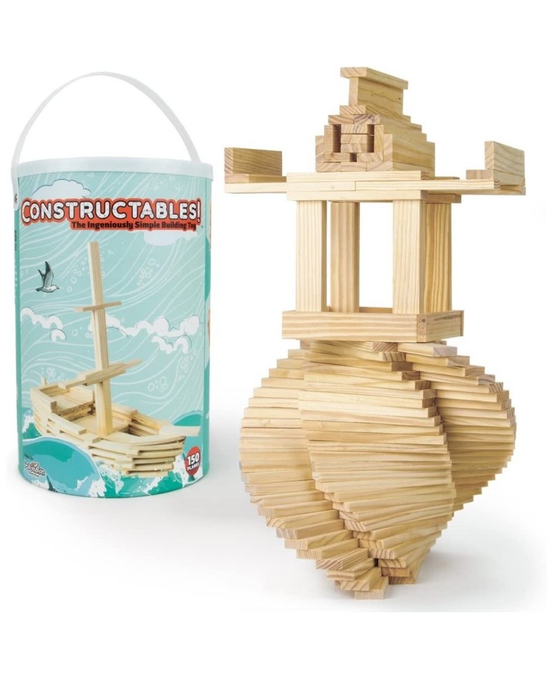 Constructables! Pine Wood Building Planks 150 Pieces - Educational Tinker Toys for Kids & Teens - STEM Stacking Blocks for Bo...