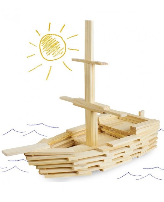 Constructables! Pine Wood Building Planks 150 Pieces - Educational Tinker Toys for Kids & Teens - STEM Stacking Blocks for Bo...