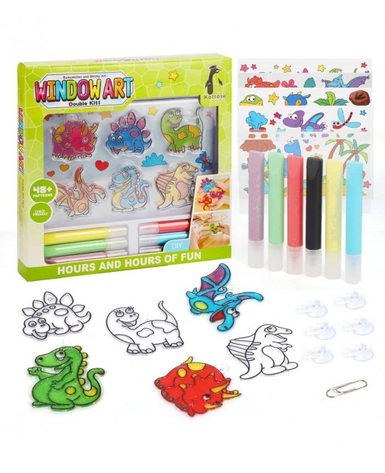 Dinosaur Suncatcher Kit for Kids Dinosaur Window Art Craft Kit for Boys and Girls Includes 6 Dinosaur Sun Catchers 6 Paints 4...