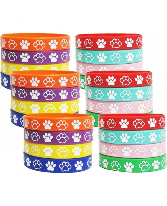 48PCS Dog Paw Themed Party Rubber Bracelets - Paw Print Baby Shower Birthday Puppy Party Favors Supplies Decorations Goodie B...