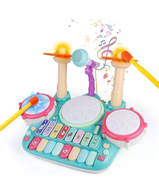 Baby Musical Toys Drum Set for Toddlers 1-3 Year Old Kids Musical Instruments Toy with Microphone Lights Piano Keyboard Early...