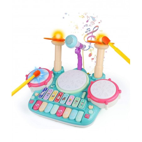 Baby Musical Toys Drum Set for Toddlers 1-3 Year Old Kids Musical Instruments Toy with Microphone Lights Piano Keyboard Early...