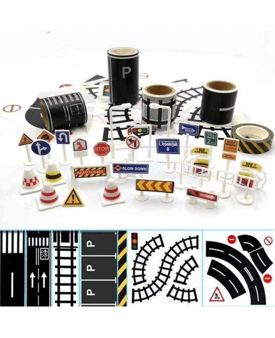 Play Road Tape for Toy Cars & Trains Black Tape 3 Rolls Road Tape 197 inch by 1.9 inch Packing Traffic Signs Tape Stick to Fl...