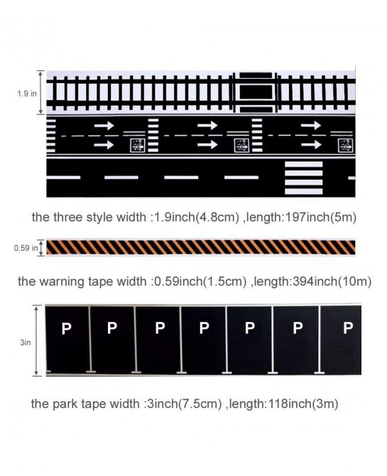 Play Road Tape for Toy Cars & Trains Black Tape 3 Rolls Road Tape 197 inch by 1.9 inch Packing Traffic Signs Tape Stick to Fl...