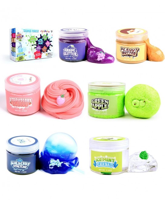Slime Kit for Girls Boys 6 Different Scented Non Sticky Premade Slimes in 28 oz Container with Fruit Charms Butter Glitter Cl...