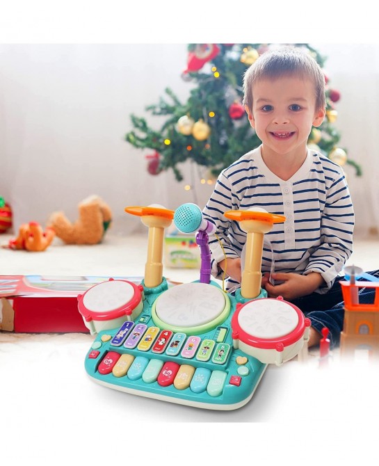 Baby Musical Toys Drum Set for Toddlers 1-3 Year Old Kids Musical Instruments Toy with Microphone Lights Piano Keyboard Early...