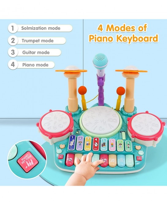 Baby Musical Toys Drum Set for Toddlers 1-3 Year Old Kids Musical Instruments Toy with Microphone Lights Piano Keyboard Early...