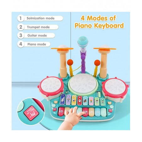 Baby Musical Toys Drum Set for Toddlers 1-3 Year Old Kids Musical Instruments Toy with Microphone Lights Piano Keyboard Early...