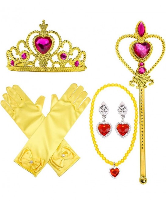 Princess Dress Up Costume Accessories Elsa Set For Princess Cosplay Gloves Tiara Wand and Fancy Long Cape(6 Pieces) (yellow) ...