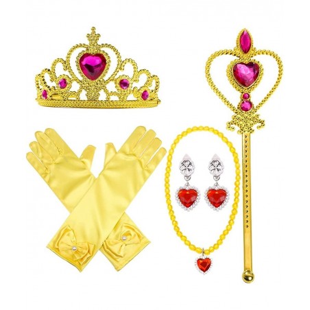 Princess Dress Up Costume Accessories Elsa Set For Princess Cosplay Gloves Tiara Wand and Fancy Long Cape(6 Pieces) (yellow) ...