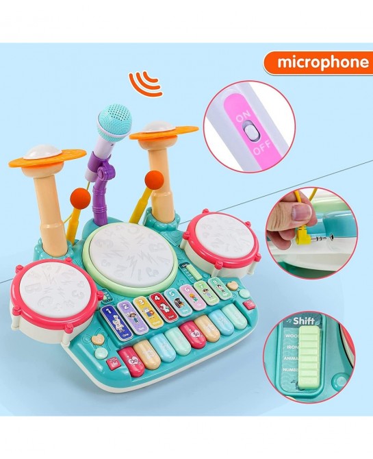 Baby Musical Toys Drum Set for Toddlers 1-3 Year Old Kids Musical Instruments Toy with Microphone Lights Piano Keyboard Early...