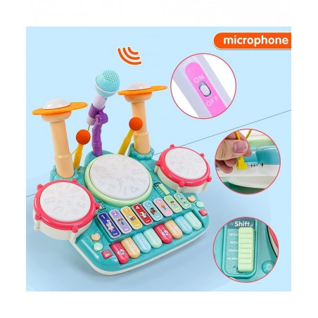 Baby Musical Toys Drum Set for Toddlers 1-3 Year Old Kids Musical Instruments Toy with Microphone Lights Piano Keyboard Early...