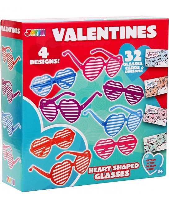 32 Packs Valentines Day Shade Glasses with Gift Cards Heart Shaped Shutter Glasses Heart Glasses Valentines Day Accessories f...