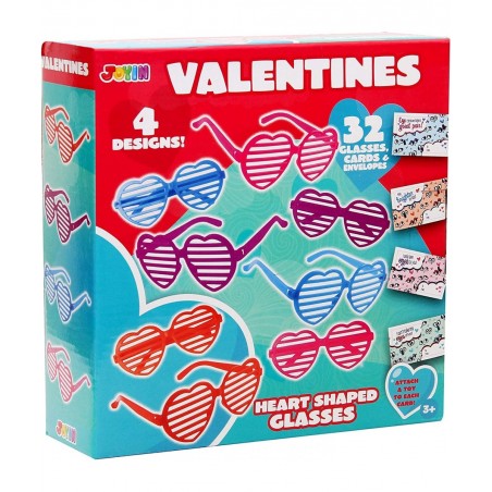 32 Packs Valentines Day Shade Glasses with Gift Cards Heart Shaped Shutter Glasses Heart Glasses Valentines Day Accessories f...
