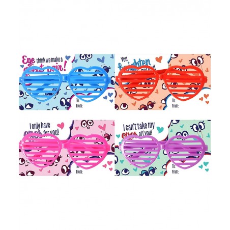 32 Packs Valentines Day Shade Glasses with Gift Cards Heart Shaped Shutter Glasses Heart Glasses Valentines Day Accessories f...