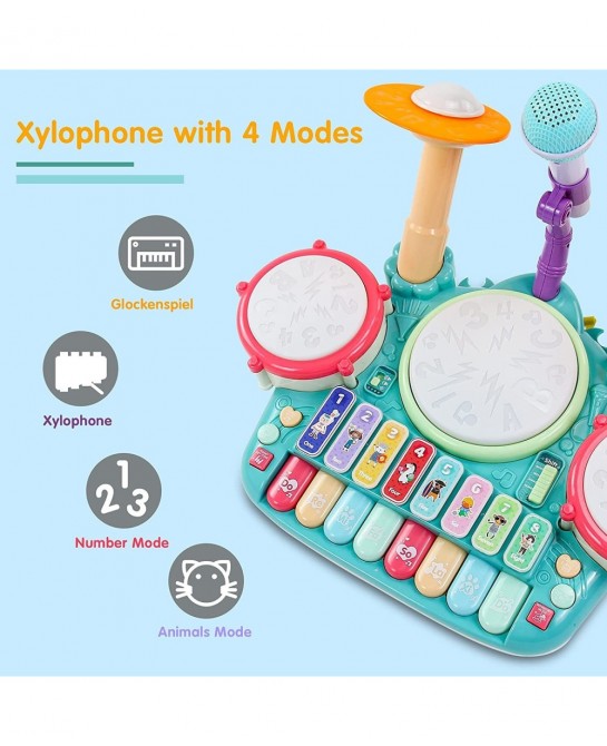 Baby Musical Toys Drum Set for Toddlers 1-3 Year Old Kids Musical Instruments Toy with Microphone Lights Piano Keyboard Early...