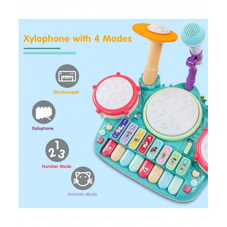 Baby Musical Toys Drum Set for Toddlers 1-3 Year Old Kids Musical Instruments Toy with Microphone Lights Piano Keyboard Early...