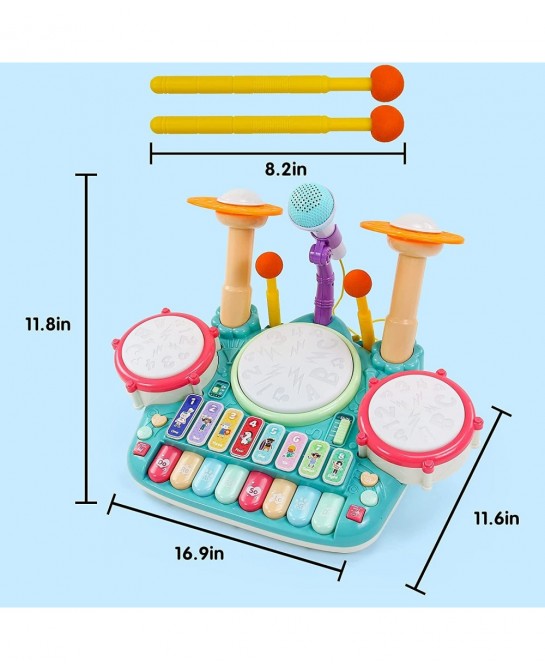Baby Musical Toys Drum Set for Toddlers 1-3 Year Old Kids Musical Instruments Toy with Microphone Lights Piano Keyboard Early...