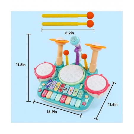 Baby Musical Toys Drum Set for Toddlers 1-3 Year Old Kids Musical Instruments Toy with Microphone Lights Piano Keyboard Early...