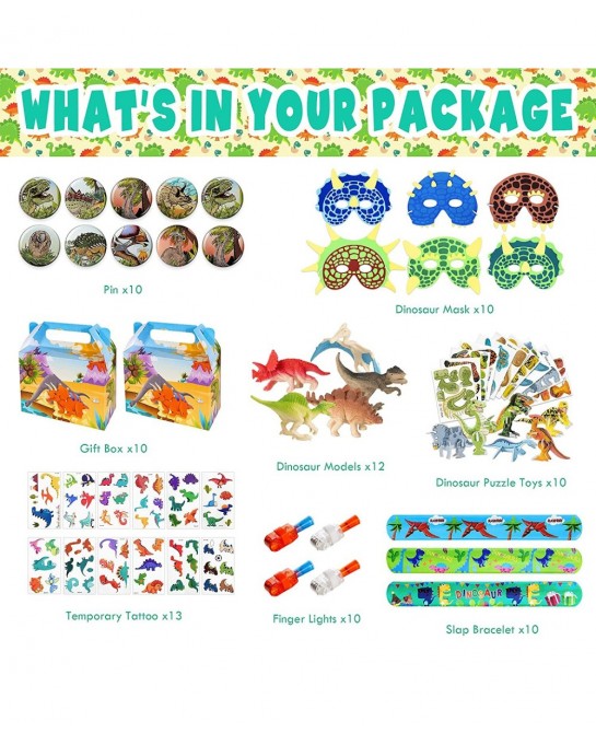 85 Dinosaur Birthday Party Favors Dino goodie Bags Stuffers for Dinosaur Birthday Party Supplies include 10 Gift Boxes 10 Puz...