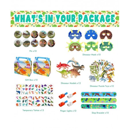 85 Dinosaur Birthday Party Favors Dino goodie Bags Stuffers for Dinosaur Birthday Party Supplies include 10 Gift Boxes 10 Puz...