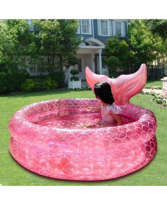 Inflatable Backyard Kiddie Pools Mermaid Garden Round Swimming Pool for Kids Kiddie Paddling Pool Indoor&Outdoor Toddler Wate...