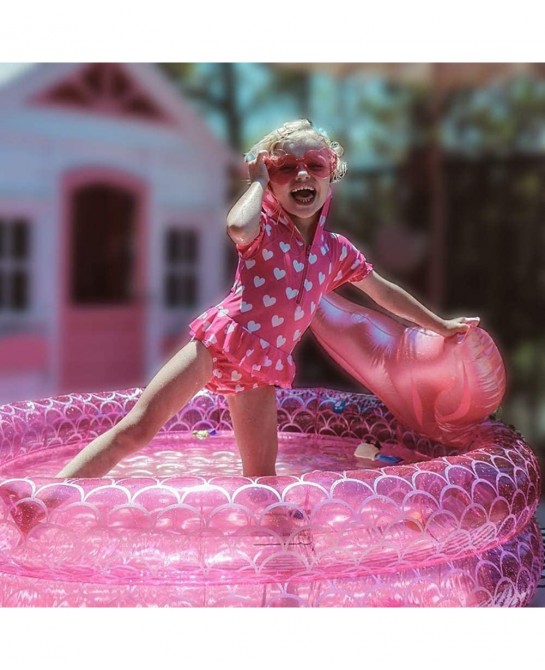 Inflatable Backyard Kiddie Pools Mermaid Garden Round Swimming Pool for Kids Kiddie Paddling Pool Indoor&Outdoor Toddler Wate...