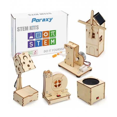5 Set STEM Kits Building Kits for Kids Ages 8-12 Assembly Wooden 3D Puzzles Toys DIY Educational Science Experiment STEM Proj...