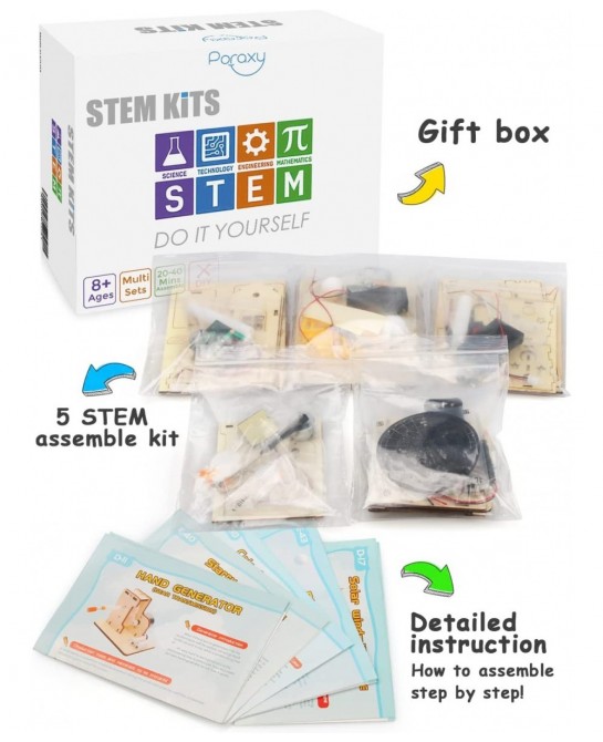 5 Set STEM Kits Building Kits for Kids Ages 8-12 Assembly Wooden 3D Puzzles Toys DIY Educational Science Experiment STEM Proj...