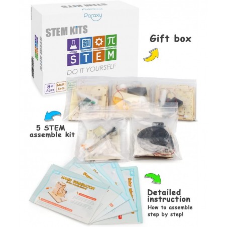 5 Set STEM Kits Building Kits for Kids Ages 8-12 Assembly Wooden 3D Puzzles Toys DIY Educational Science Experiment STEM Proj...
