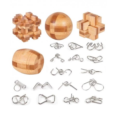 Brain Teaser Puzzle 20Pcs Unlock Interlock Game IQ Test Wooden Toy 3D Unlock Interlock Puzzle Magic Ball Brain Teaser Toy Puz...