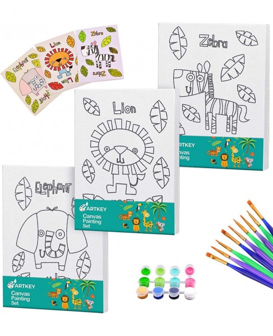 Pre Drawn Canvas for Painting for Kids 5 x 7” Printed Canvas to Paint Canvas Set Pack of 39 - 3 Stretched Canvas 24 Acrylic P...