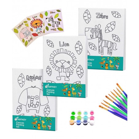 Pre Drawn Canvas for Painting for Kids 5 x 7” Printed Canvas to Paint Canvas Set Pack of 39 - 3 Stretched Canvas 24 Acrylic P...