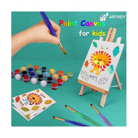 Pre Drawn Canvas for Painting for Kids 5 x 7” Printed Canvas to Paint Canvas Set Pack of 39 - 3 Stretched Canvas 24 Acrylic P...