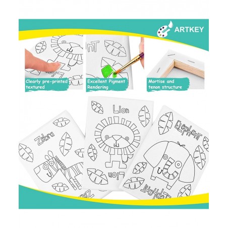 Pre Drawn Canvas for Painting for Kids 5 x 7” Printed Canvas to Paint Canvas Set Pack of 39 - 3 Stretched Canvas 24 Acrylic P...
