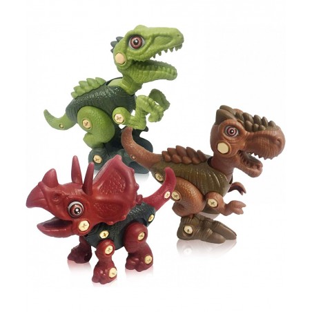 Take Apart Dinosaur Toys - Building Set of Tyrannosaurus Triceratops Velociraptor Pieces for Construction - 3 Toy Screwdriver...