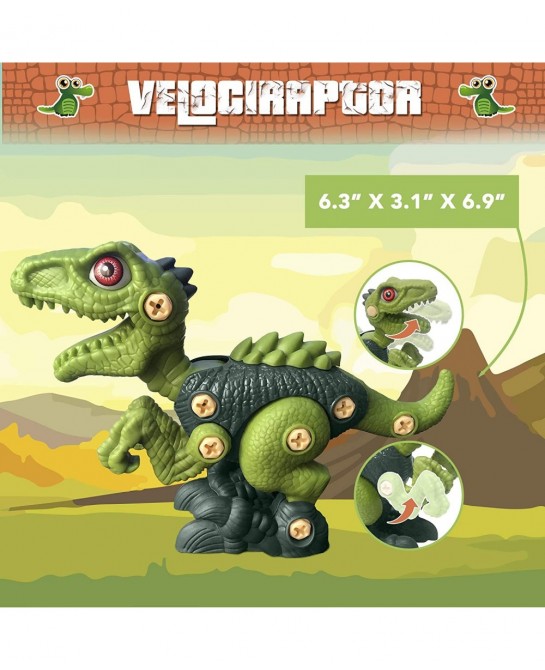 Take Apart Dinosaur Toys - Building Set of Tyrannosaurus Triceratops Velociraptor Pieces for Construction - 3 Toy Screwdriver...