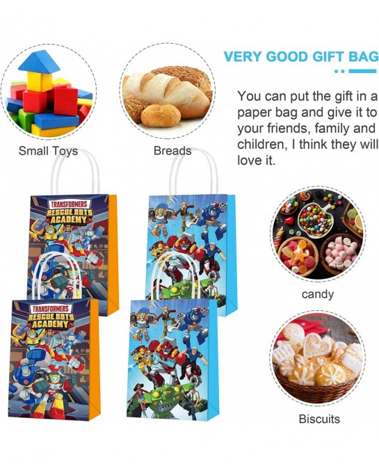 16Pcs The Trans_formers Rescue Bots Party Favor Bags Trans_formers Rescue Bots Birthday Paper Gift Bags with Handles for The ...