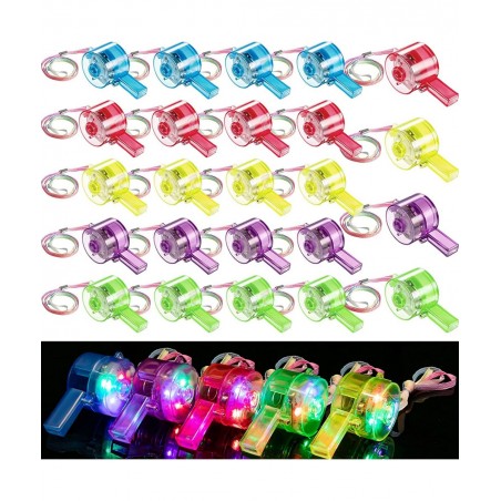 24 Pieces Glow Whistles Party Supplies LED Light up Whistle with Lanyard Necklace Colorful Glow in the Dark Fun Party Favor f...