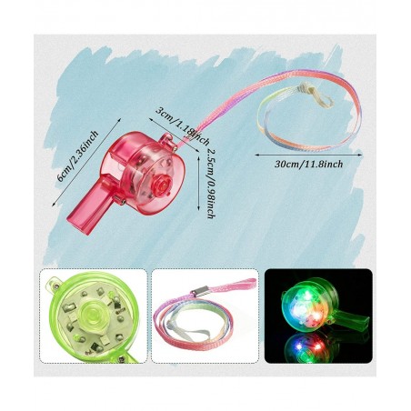 24 Pieces Glow Whistles Party Supplies LED Light up Whistle with Lanyard Necklace Colorful Glow in the Dark Fun Party Favor f...