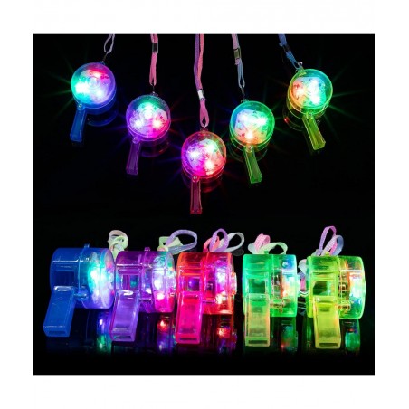 24 Pieces Glow Whistles Party Supplies LED Light up Whistle with Lanyard Necklace Colorful Glow in the Dark Fun Party Favor f...