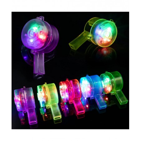 24 Pieces Glow Whistles Party Supplies LED Light up Whistle with Lanyard Necklace Colorful Glow in the Dark Fun Party Favor f...