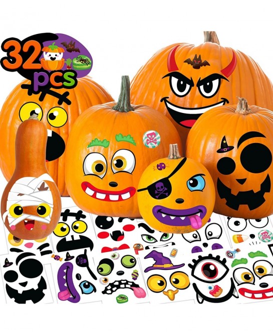 Pumpkin Face Stickers Pumpkin Decorating Stickers 32 Sheets Face Stickers for Pumpkin Decorating Jack O Lantern Stickers for ...