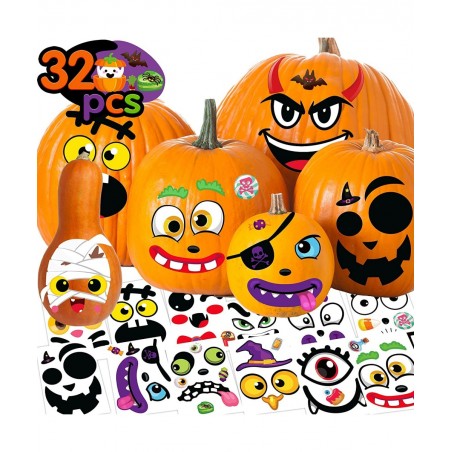 Pumpkin Face Stickers Pumpkin Decorating Stickers 32 Sheets Face Stickers for Pumpkin Decorating Jack O Lantern Stickers for ...